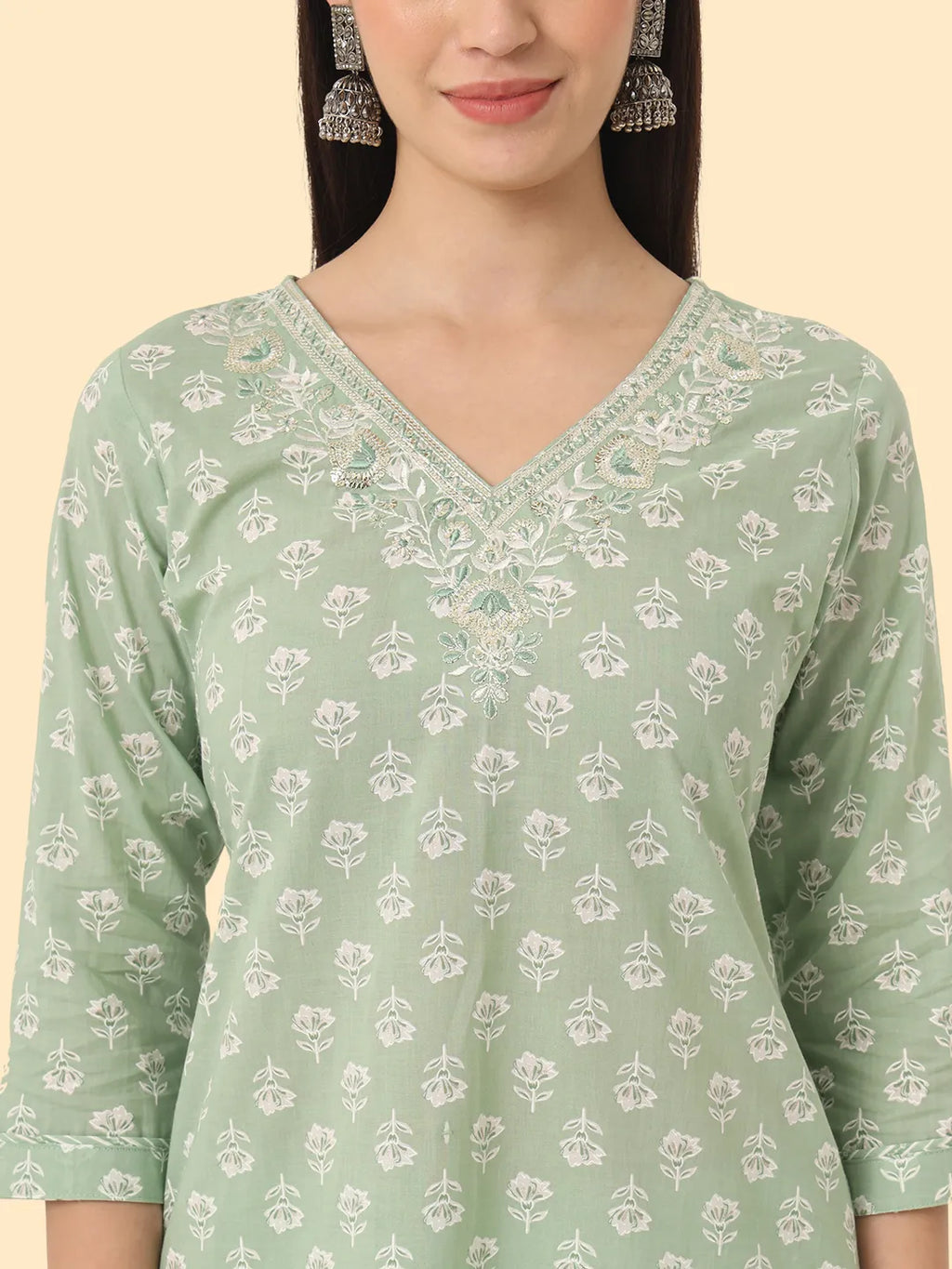 Yufta Green Ethnic Motifs Embroidered Regular Chikankari Pure Cotton Kurta with Trousers & With Dupatta