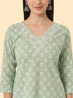 Yufta Green Ethnic Motifs Embroidered Regular Chikankari Pure Cotton Kurta with Trousers & With Dupatta
