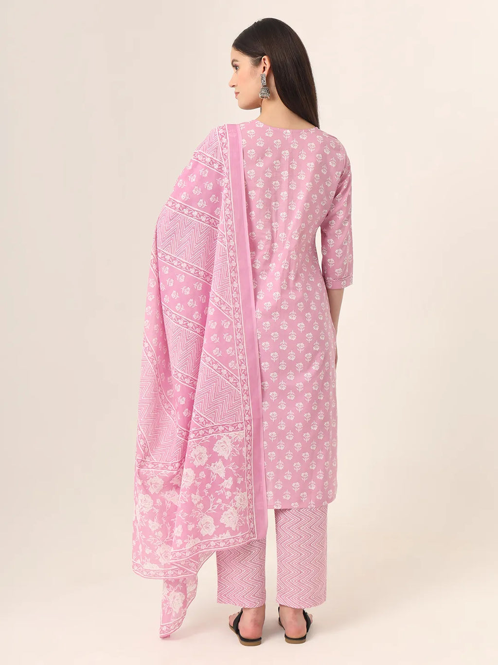 Yufta Pure Cotton Pink Kurta Dupatta Pant Set - Distacart