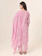 Yufta Pure Cotton Pink Kurta Dupatta Pant Set - Distacart