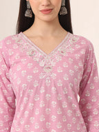Yufta Pure Cotton Pink Kurta Dupatta Pant Set - Distacart