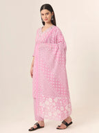 Yufta Pure Cotton Pink Kurta Dupatta Pant Set - Distacart