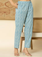 Yufta Pure Cotton Sky Blue Floral Embroidery Kurta Dupatta Pant Set - Distacart