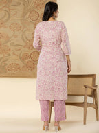 Yufta Pure Cotton Lavender Floral Embroidery Kurta Dupatta Pant Set - Distacart