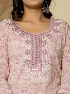 Yufta Pure Cotton Lavender Floral Embroidery Kurta Dupatta Pant Set - Distacart
