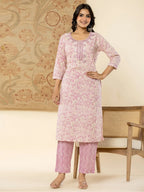 Yufta Pure Cotton Lavender Floral Embroidery Kurta Dupatta Pant Set - Distacart