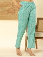 Yufta Pure Cotton Sea Green Floral Embroidery Kurta Dupatta Pant Set - Distacart