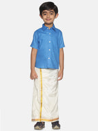 Sethukrishna Blue & White Shirt with Dhoti For Boys