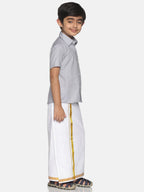 Sethukrishna Boys Grey & White Solid Shirt and Veshti Set