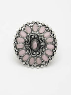 NVR Women's Pink Silver-Plated Circular Shape Adjustable Finger Ring