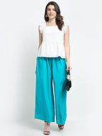 TAG 7 Women Set Of 2 White & Blue Flared Ethnic Palazzos