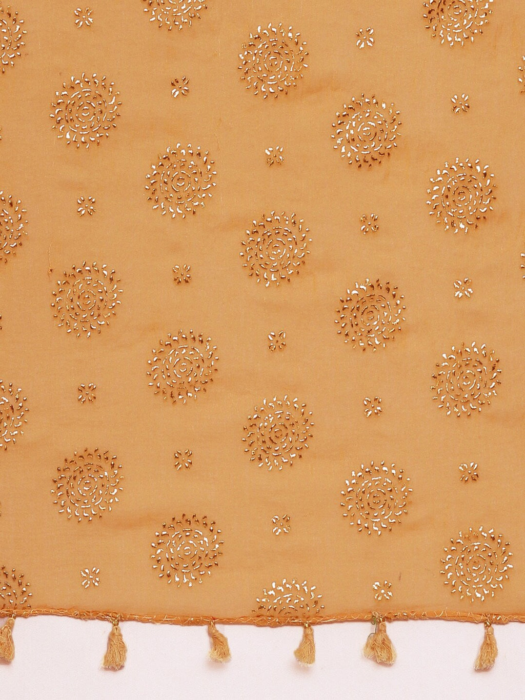 Souchii Beige & Gold Foil Print Dupatta with Tasselled Border - Distacart