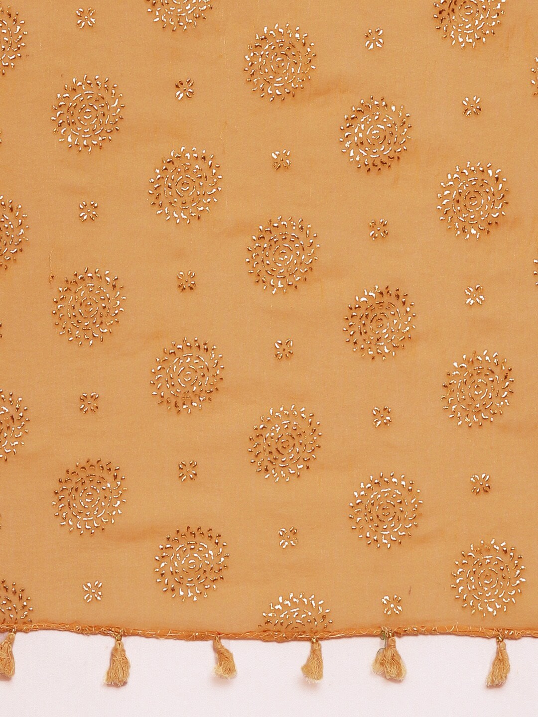 Souchii Beige & Gold Foil Print Dupatta with Tasselled Border - Distacart