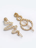 Panash Women Set of 2 Gold-Toned & White Beaded Hair Pins - Distacart