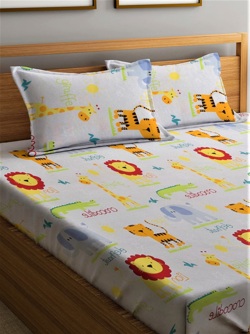 Home Sizzler White & Orange Cartoon Characters 210 TC Bedsheet with Pillow Covers - Distacart