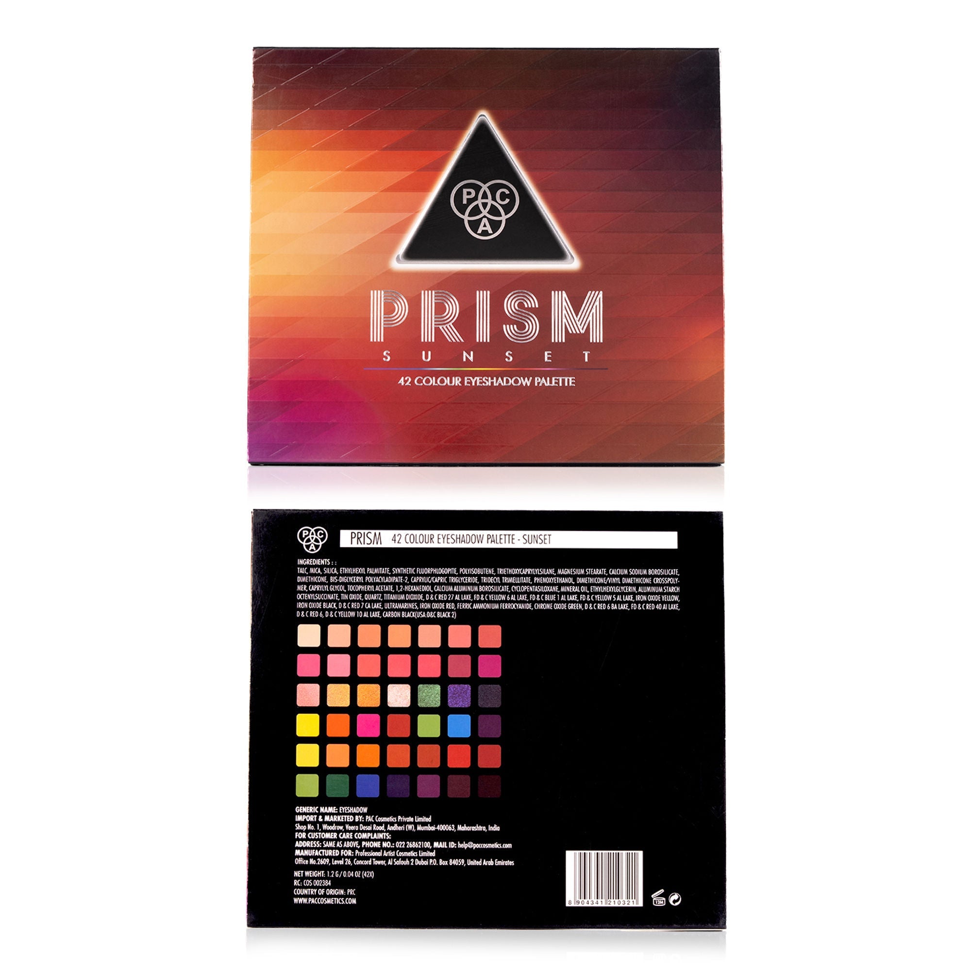 PAC Studio Prism Eyeshadow Palette X42 Sunset - Intense Pigment Payoff, Blendable Formula, Mattes & Shimmer