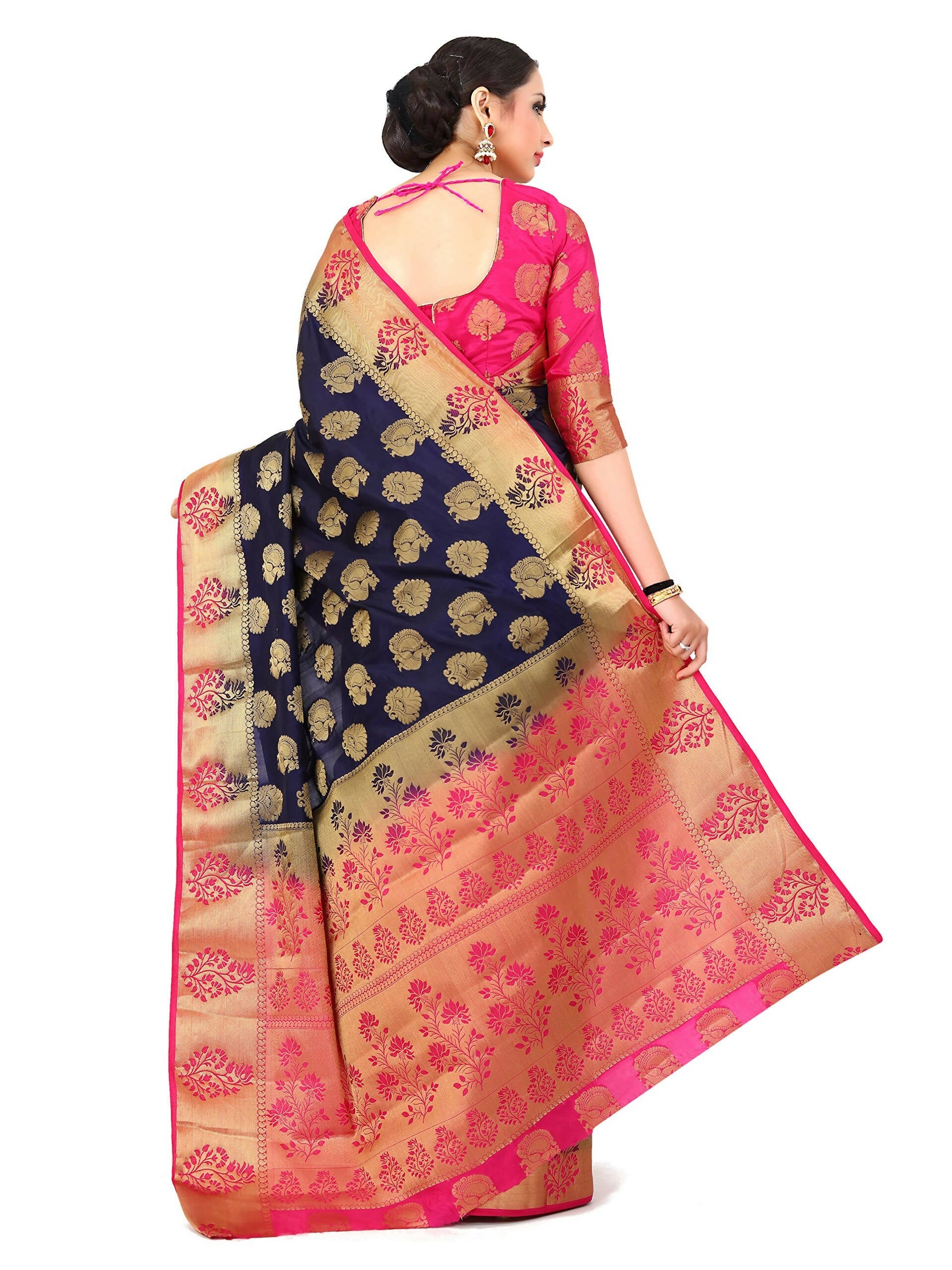 Mimosa Kanchipuram Silk Navy Blue Saree - Distacart