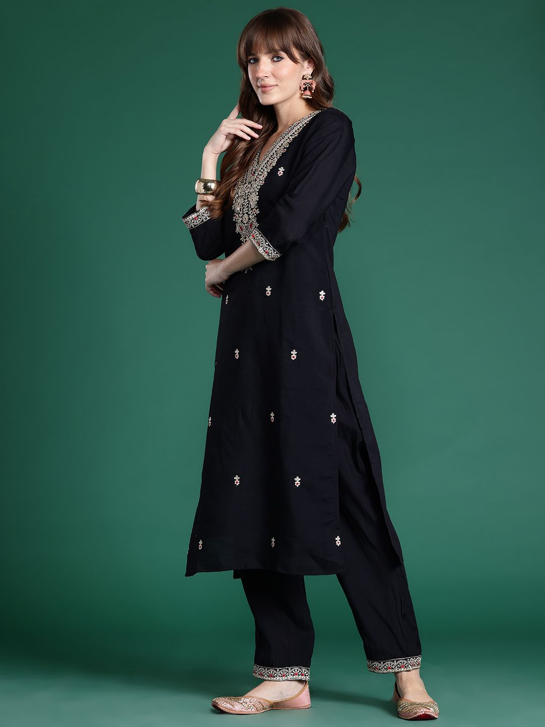 Indo Era Ethnic Motifs Embroidered Sequinned Kurta With Trousers & Dupatta - Distacart