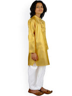 Sethukrishna Boys Gold-Toned Kurta with White Dhoti Pant