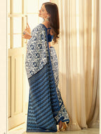 Saree Mall Off White & Blue Ethnic Motifs Dabu Saree - Distacart