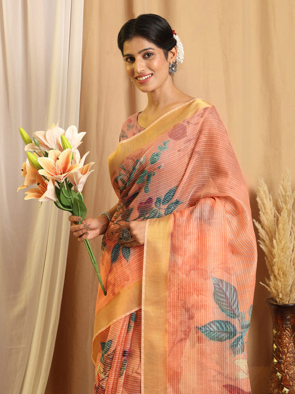 Shivam Fabrics Pink Chanderi Fabric Printed Saree - Distacart