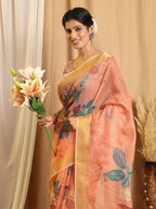 Shivam Fabrics Pink Chanderi Fabric Printed Saree - Distacart