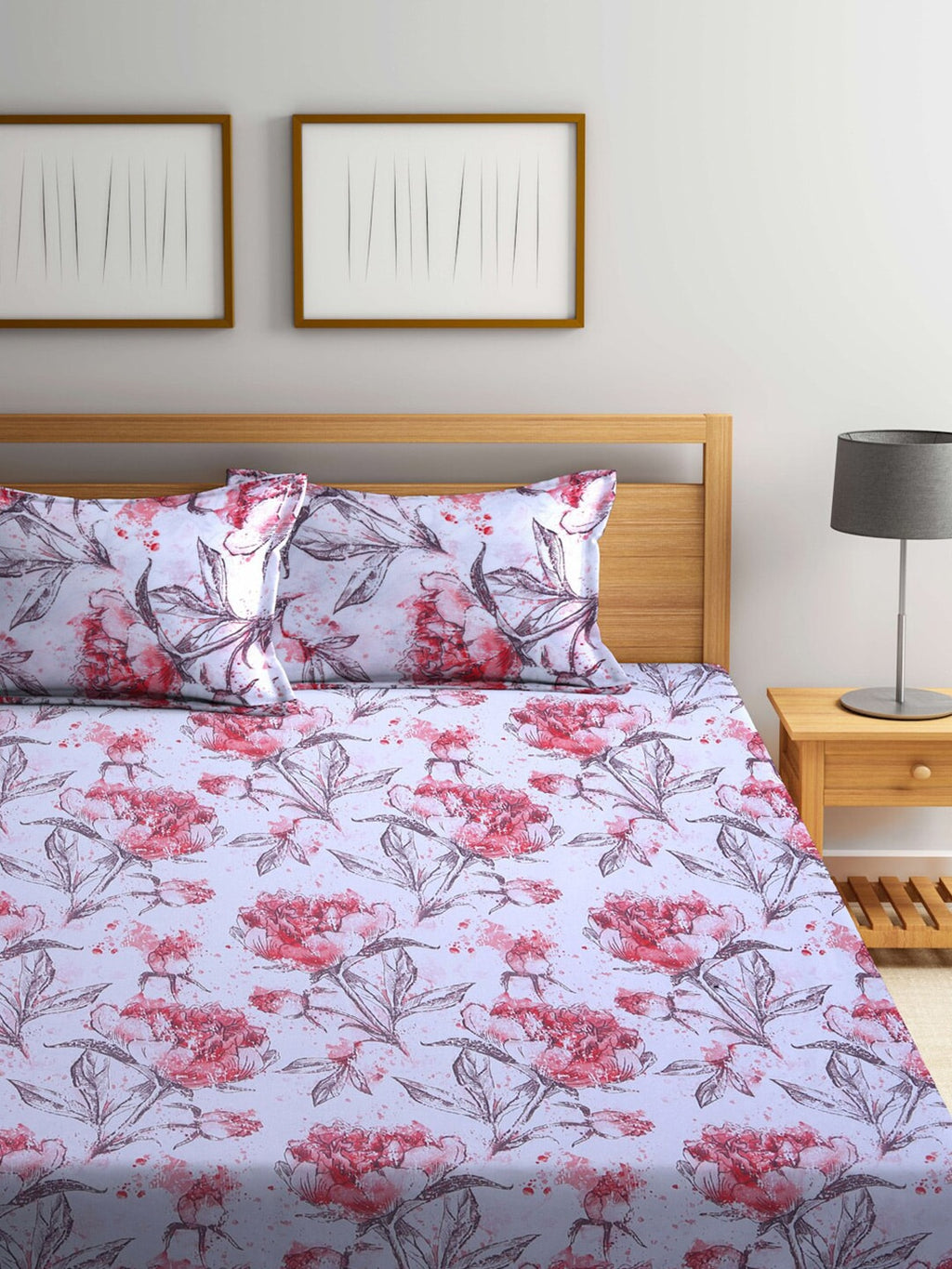 BOMBAY DYEING Floral Printed 100 TC Cotton Queen Bedsheet with 2 Pillow Covers