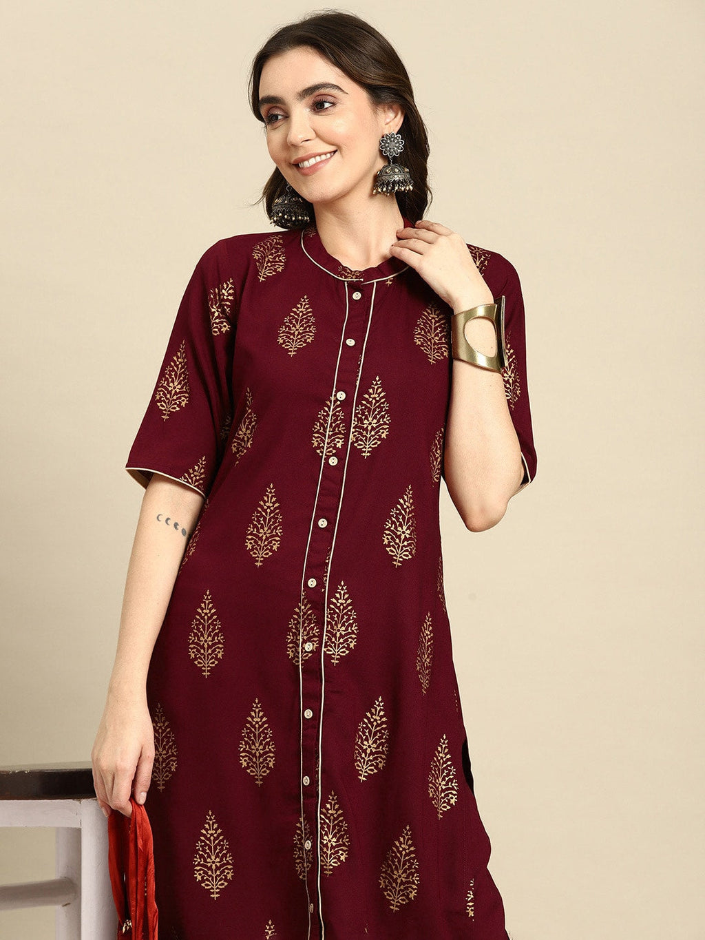 Sangria Ethnic Motifs Printed Pure Cotton Kurta With Palazzos