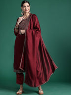 Indo Era Ethnic Motifs Yoke Design Sequinned Kurta with Trousers & Dupatta - Distacart