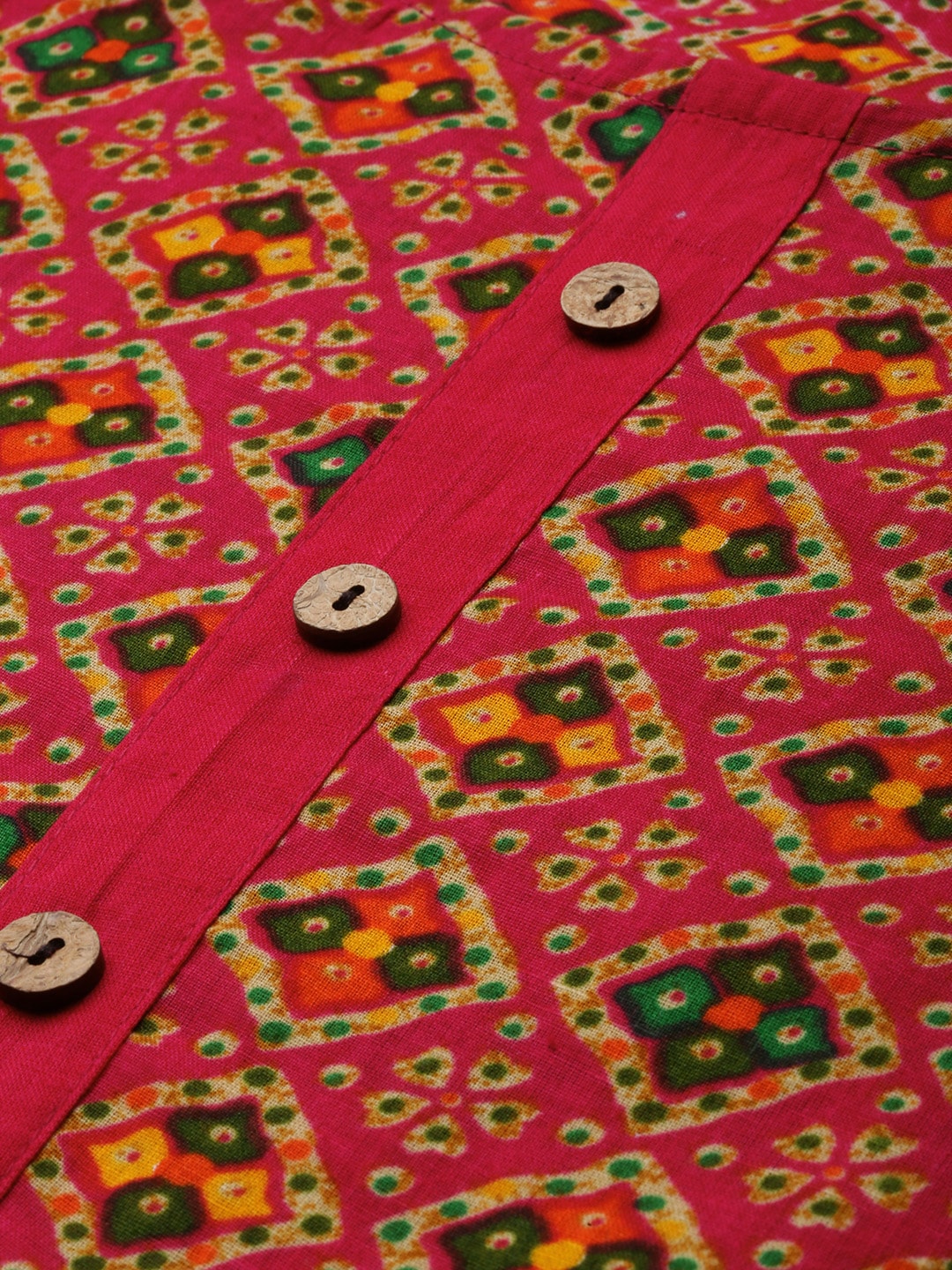 Sangria Women Pink & Green Pure Cotton Bandhani Printed Kurta