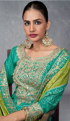 Anaita Turquoise Digital Printed Chinon Embroidered Sequence Work Ready Made Suit - Distacart
