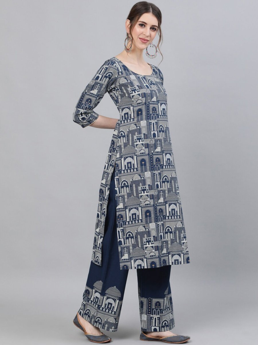 Aks Ethnic Motifs Printed Pure Cotton Kurta With Palazzos