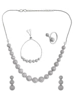 VOJ Silver Plated AD studded Necklace, Earrings With Ring And bracelet