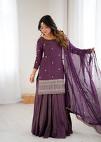 Lorenvalley Fashion Purple Roman Shimmer Chanderi Silk with Embroidery Jari Work Kurta Lehenga with Dupatta - Distacart