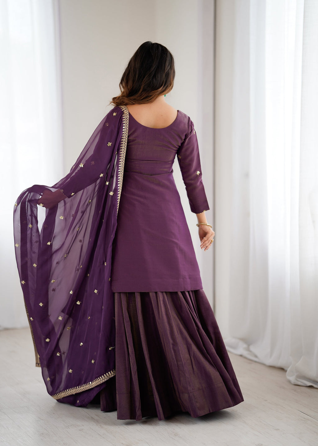 Lorenvalley Fashion Purple Roman Shimmer Chanderi Silk with Embroidery Jari Work Kurta Lehenga with Dupatta - Distacart