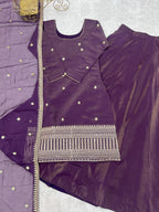 Lorenvalley Fashion Purple Roman Shimmer Chanderi Silk with Embroidery Jari Work Kurta Lehenga with Dupatta - Distacart