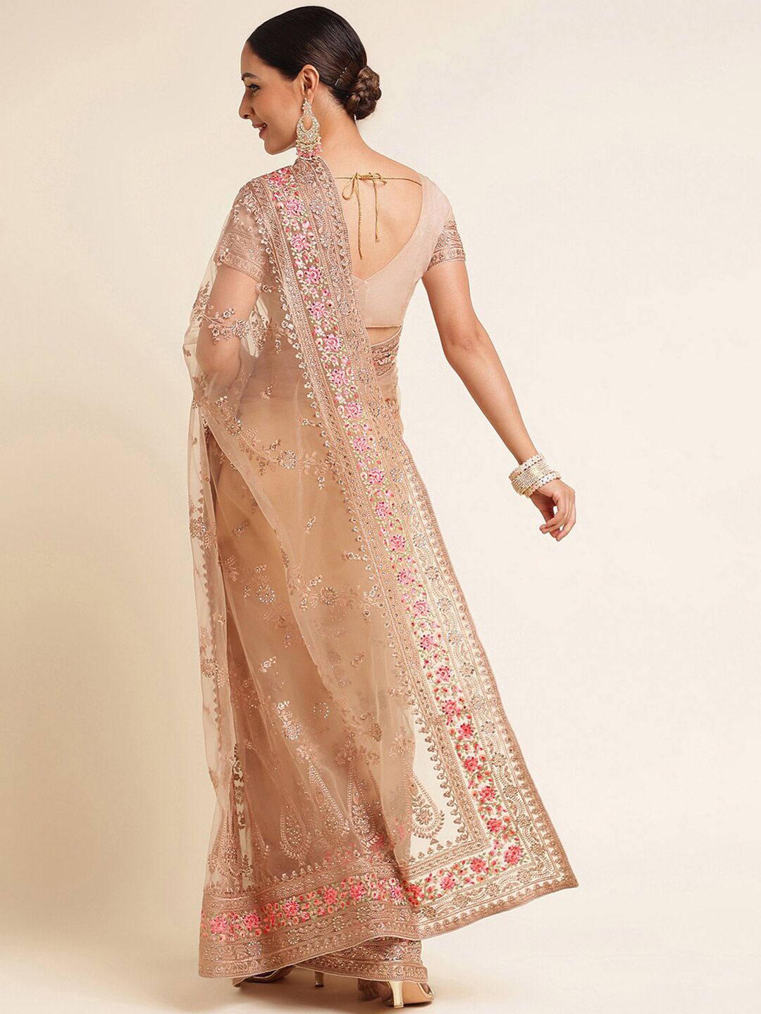 kasee Floral Embroidered Net Saree - Distacart