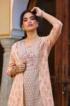 Yufta Orange Printed & Embroidered Dress