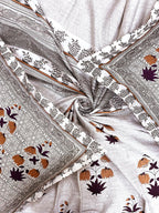 BELLA CASA Grey & Off White Ethnic Motifs 350 TC Cotton King Bedsheet with 2 Pillow Covers