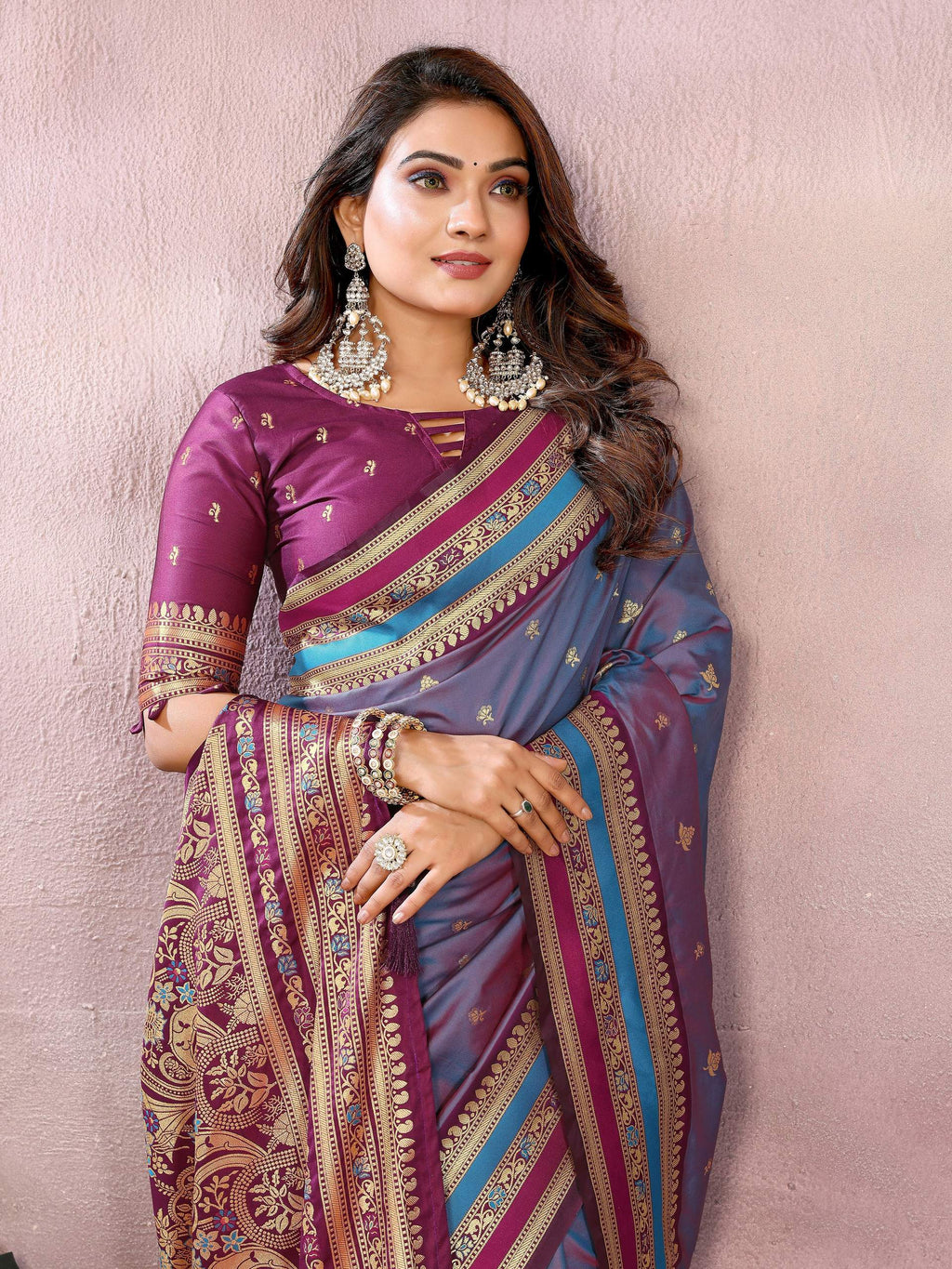 Aastha Fashion Grey Kalamkari Silk Weaving Saree - Distacart