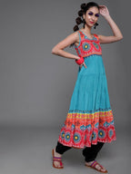Aks Floral Printed Sleeveless Cotton Silk Anarkali Kurta
