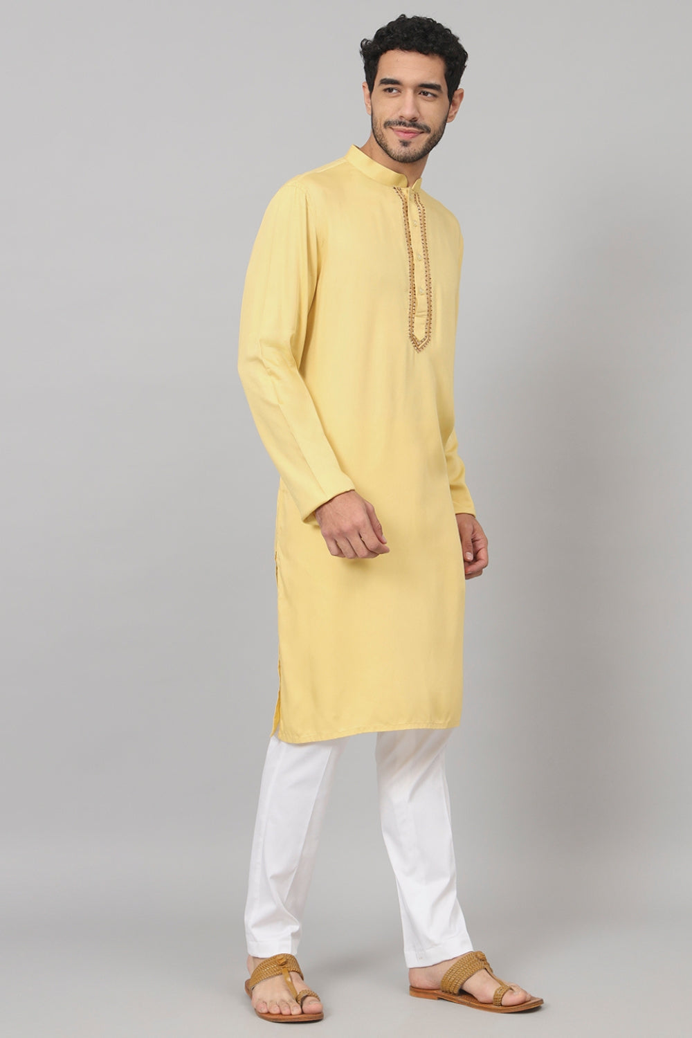 Neckline Embroidered Cotton Kurta by Hilo Design