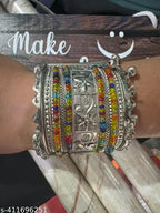 Tehzeeb Creations Women's Silver Colour Oxidised Bangle With Multi Colour Pearl - Distacart