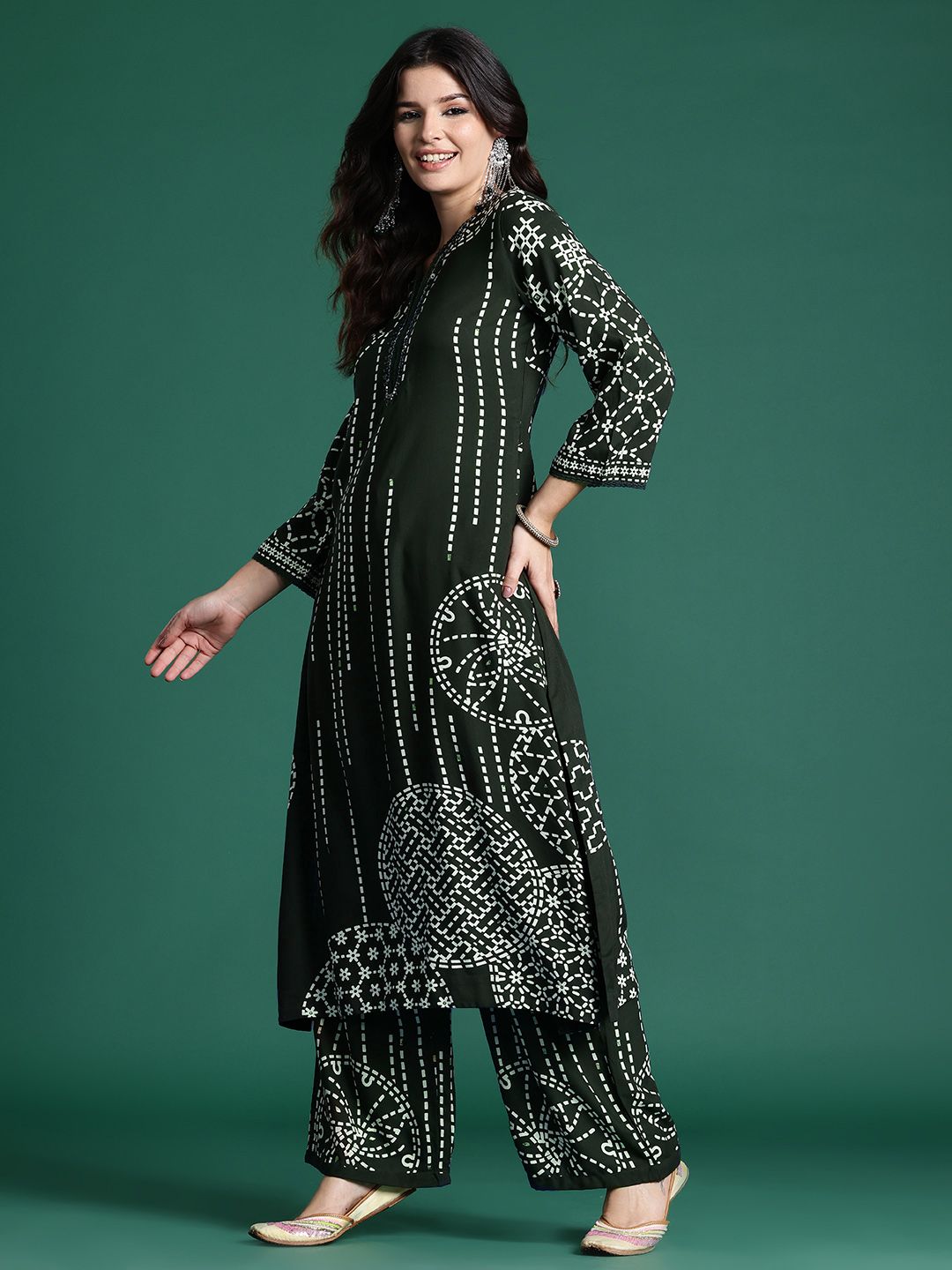 Indo Era Printed Beads & Stones Kurta with Trousers - Distacart