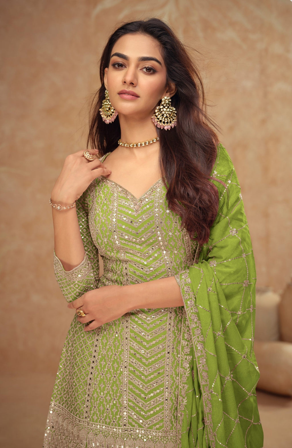 Anaita Green Chinon Sequence Embroidered Readymade Salwar Suit - Distacart