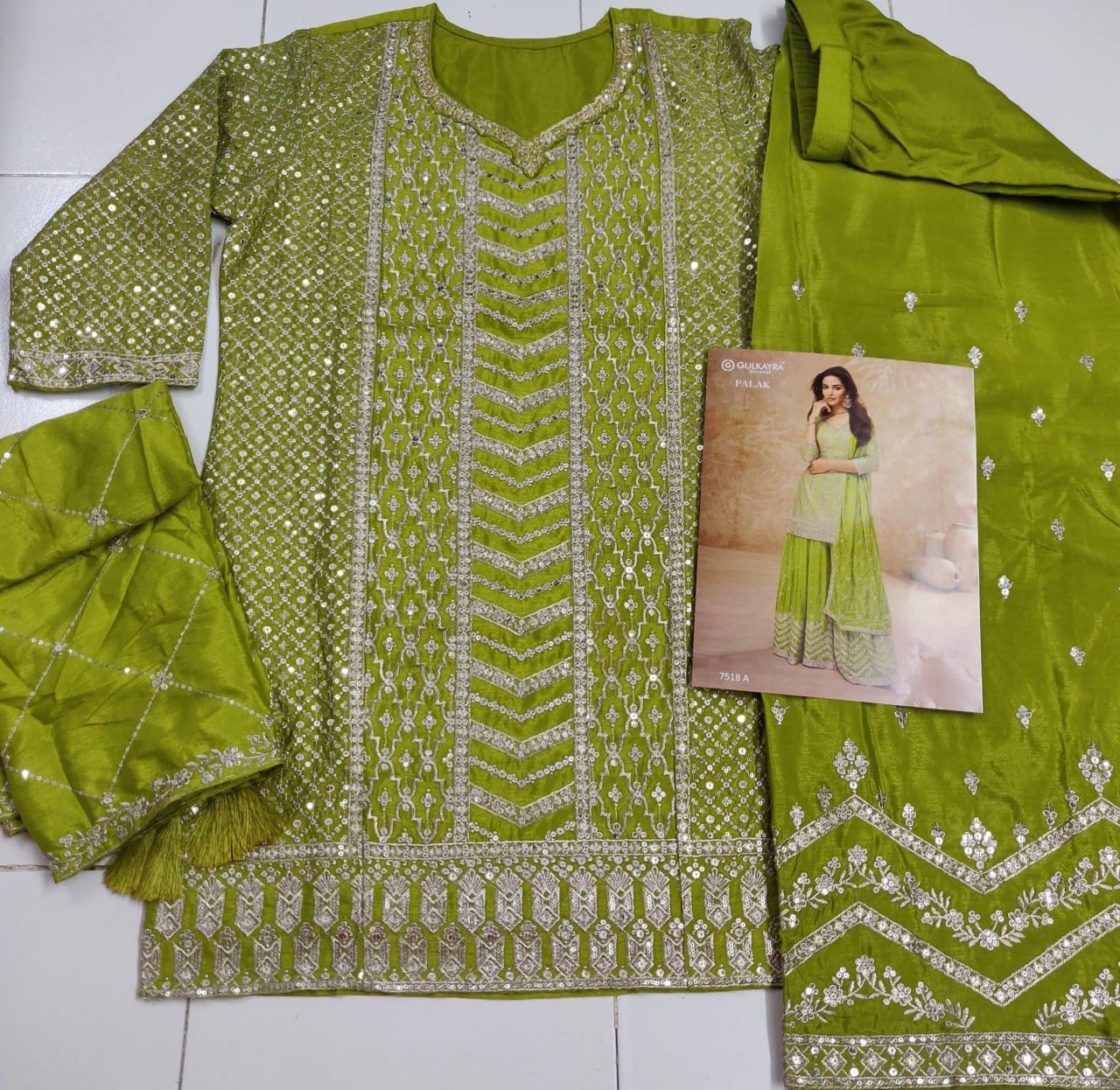 Anaita Green Chinon Sequence Embroidered Readymade Salwar Suit - Distacart