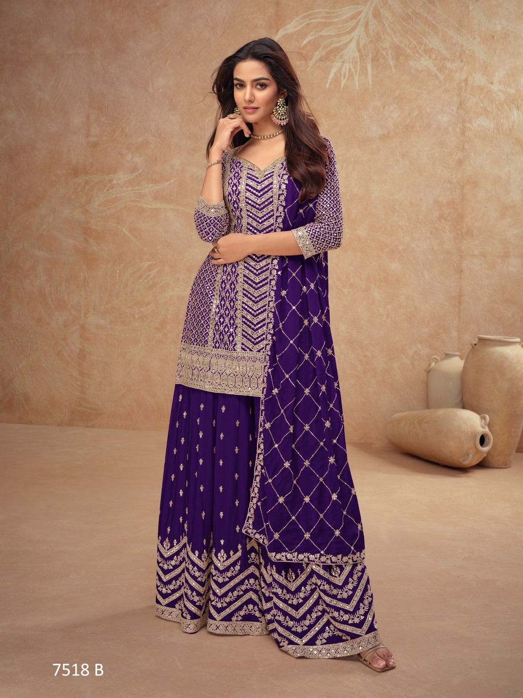 Anaita Violet Chinon Sequence Embroidered Readymade Salwar Suit - Distacart
