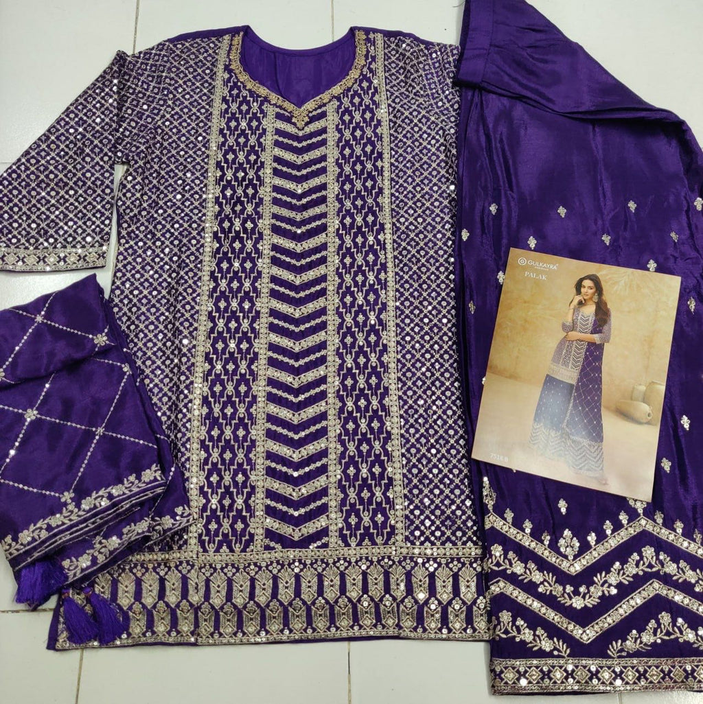 Anaita Violet Chinon Sequence Embroidered Readymade Salwar Suit - Distacart