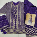 Anaita Violet Chinon Sequence Embroidered Readymade Salwar Suit - Distacart