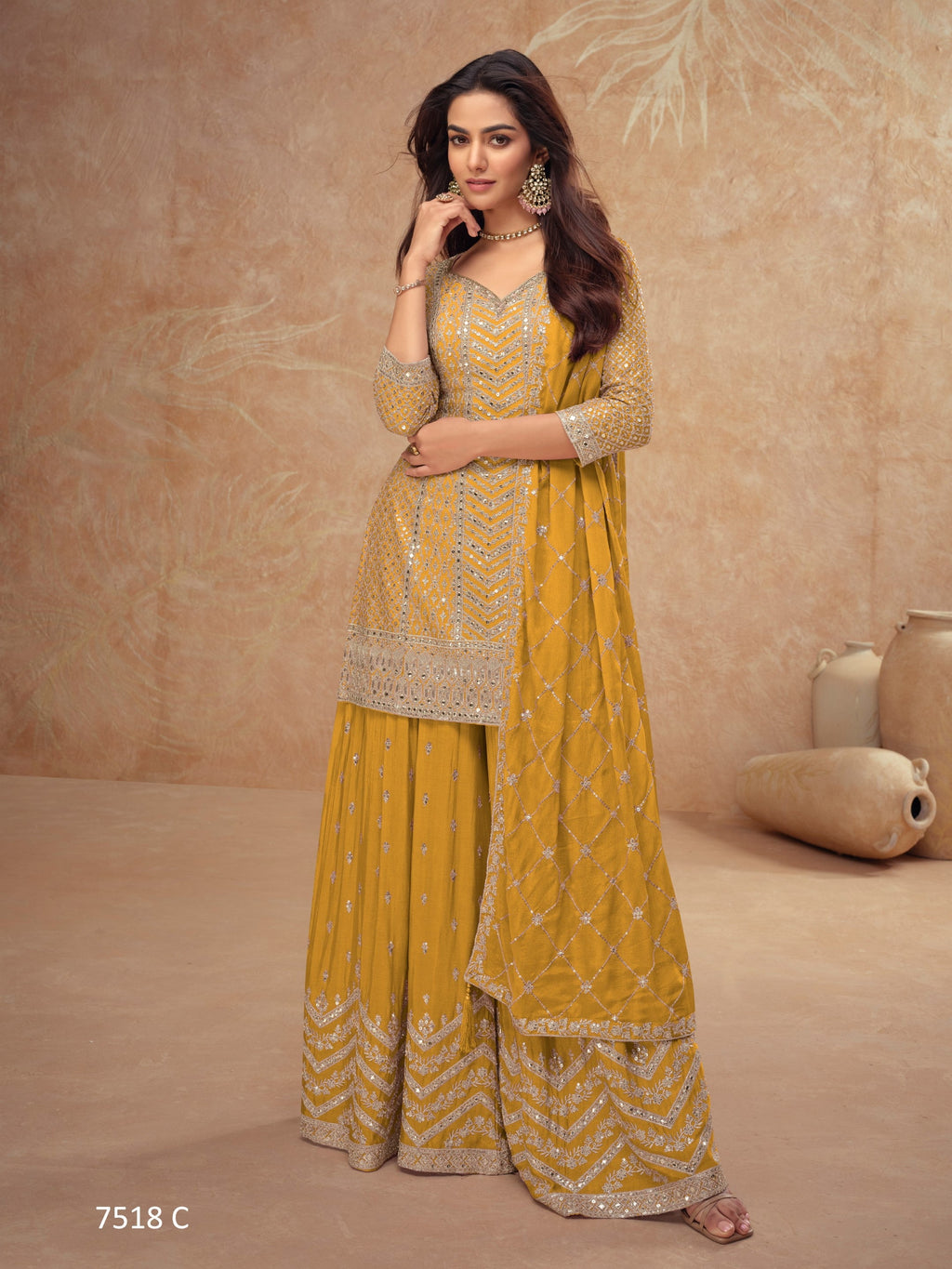 Anaita Yellow Chinon Sequence Embroidered Readymade Salwar Suit - Distacart